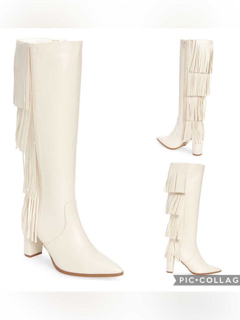 Bellini Zaneta Ivory Fringe Wide Calf Western Knee High Boots Size 7